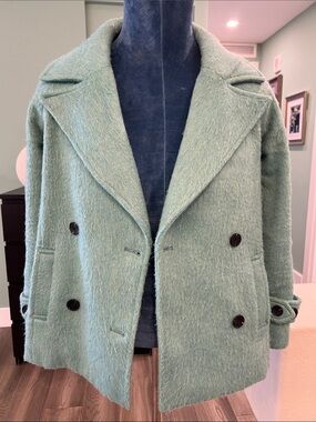 Avec Les Filles Mint Green Double-Breasted Wool Blend Peacoat